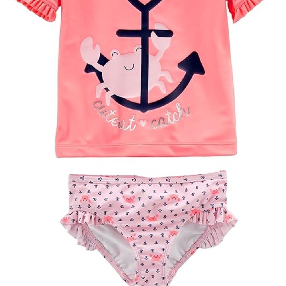 Simple Joys by Carter's Girls' 2-Piece Rashguard Pink Anchor Print Pink Crab​